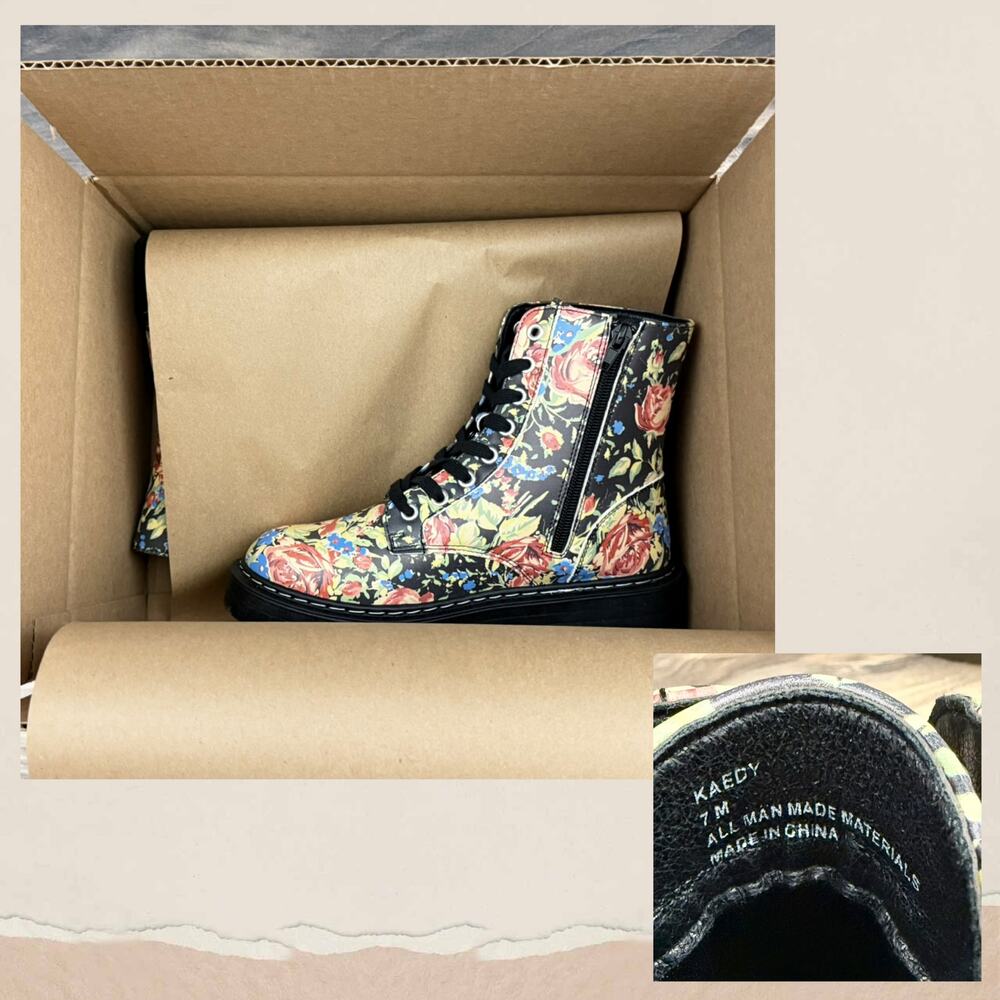 NEW Sugar Kaedy Black Vintage Floral Combat Boots Booties 7M - Picture 9 of 13